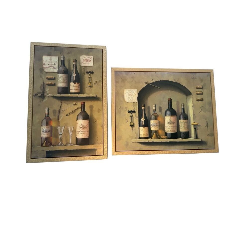 Framed Wine Bottle Still Life Wall Art Set of 2